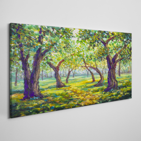 Green grove in the sun's rays Canvas wall art