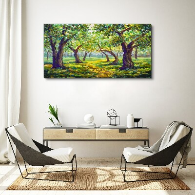 Green grove in the sun's rays Canvas wall art