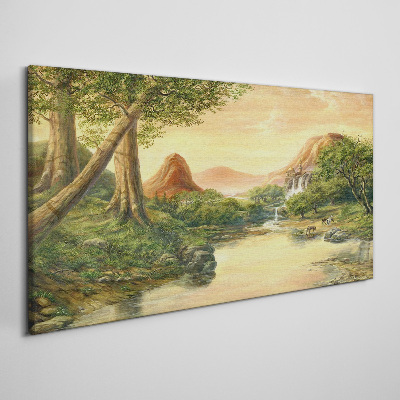 A peaceful landscape with a river and trees Canvas wall art
