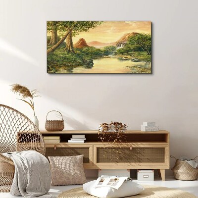 A peaceful landscape with a river and trees Canvas wall art
