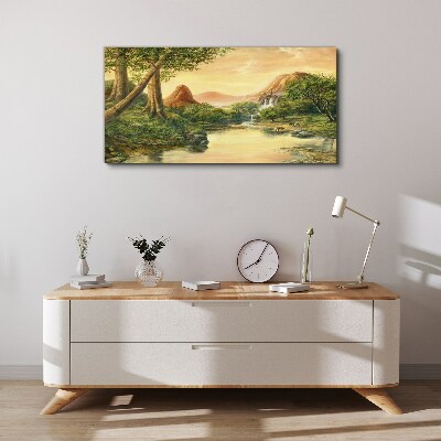 A peaceful landscape with a river and trees Canvas wall art