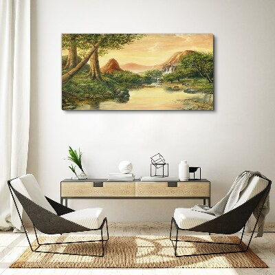 A peaceful landscape with a river and trees Canvas wall art