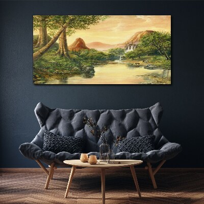 A peaceful landscape with a river and trees Canvas wall art