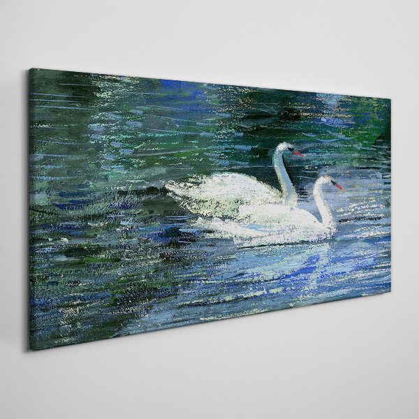 Calm water with swans Print on canvas