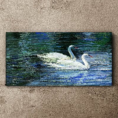 Calm water with swans Print on canvas