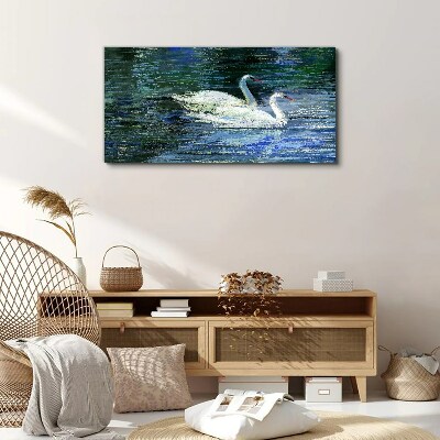 Calm water with swans Print on canvas