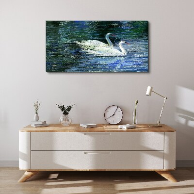 Calm water with swans Print on canvas