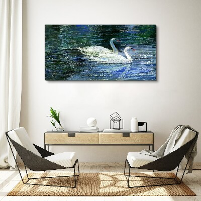 Calm water with swans Print on canvas