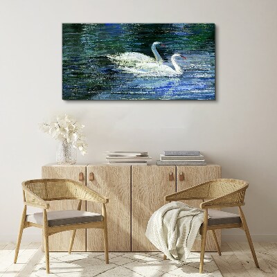 Calm water with swans Print on canvas
