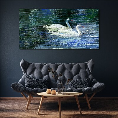 Calm water with swans Print on canvas