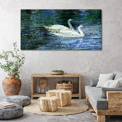 Calm water with swans Print on canvas