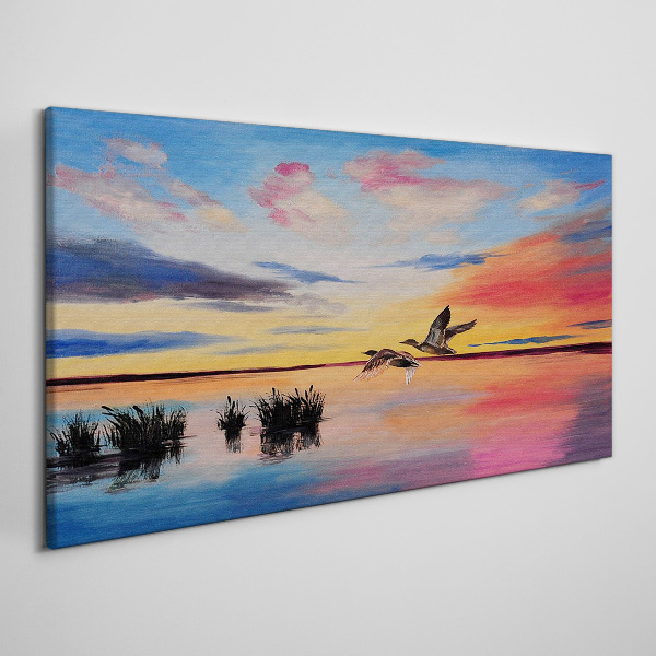 Sunset over the lake Canvas wall art