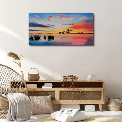 Sunset over the lake Canvas wall art