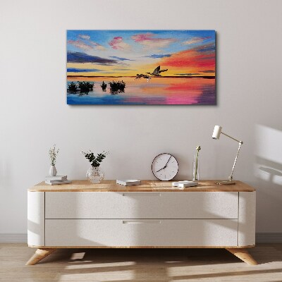 Sunset over the lake Canvas wall art