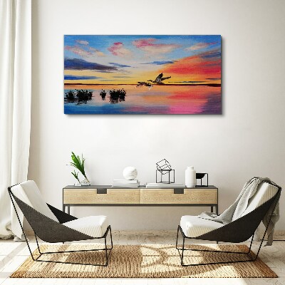Sunset over the lake Canvas wall art