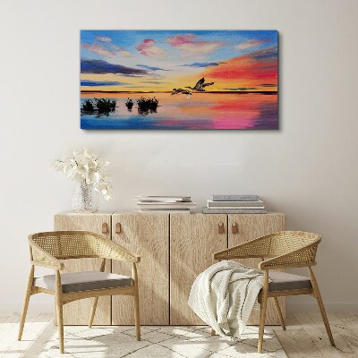 Sunset over the lake Canvas wall art