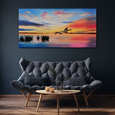 Sunset over the lake Canvas wall art