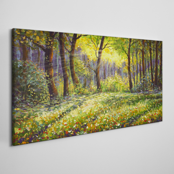 Golden light in the forest grove Print on canvas