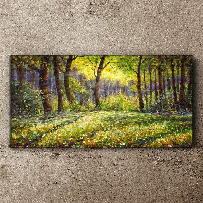 Golden light in the forest grove Print on canvas