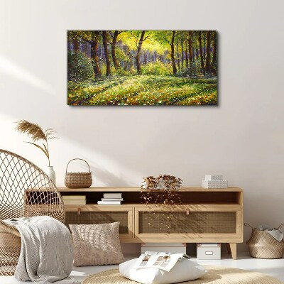 Golden light in the forest grove Print on canvas