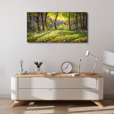 Golden light in the forest grove Print on canvas