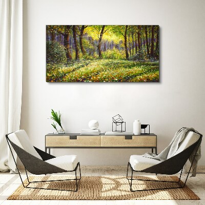 Golden light in the forest grove Print on canvas