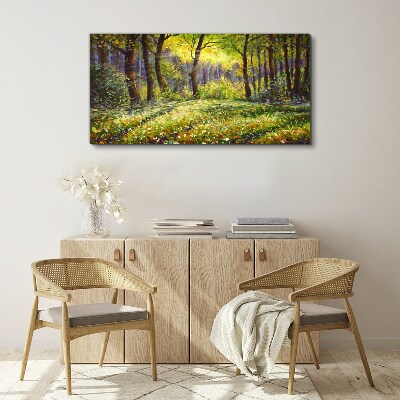 Golden light in the forest grove Print on canvas