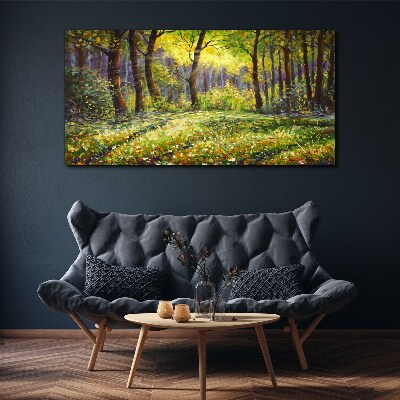 Golden light in the forest grove Print on canvas