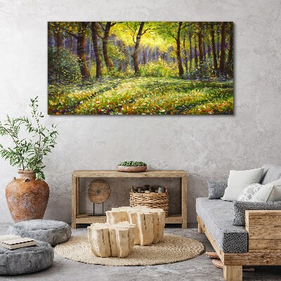 Golden light in the forest grove Print on canvas