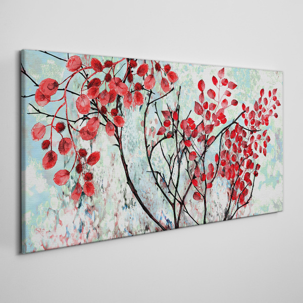 Red leaves on a blue background Canvas wall art