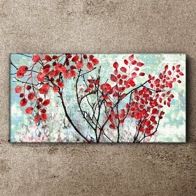 Red leaves on a blue background Canvas wall art