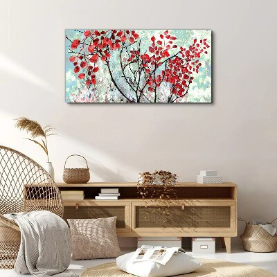 Red leaves on a blue background Canvas wall art