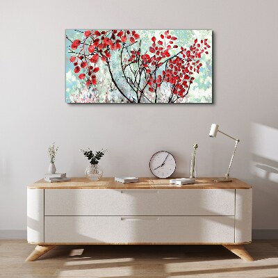 Red leaves on a blue background Canvas wall art