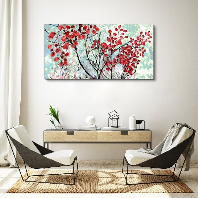 Red leaves on a blue background Canvas wall art