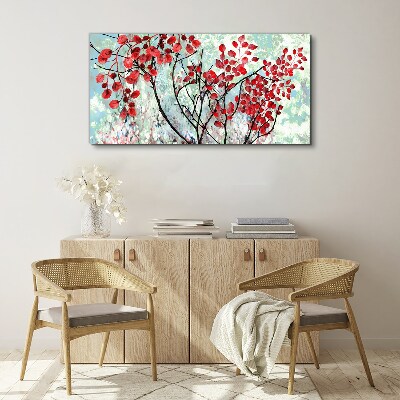 Red leaves on a blue background Canvas wall art