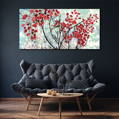 Red leaves on a blue background Canvas wall art
