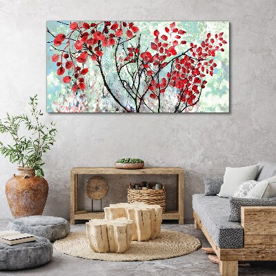 Red leaves on a blue background Canvas wall art