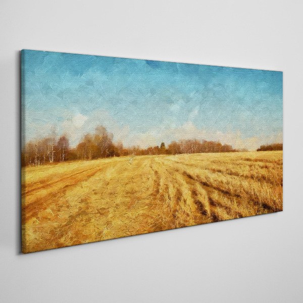 Golden fields under blue sky Print on canvas