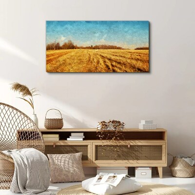 Golden fields under blue sky Print on canvas