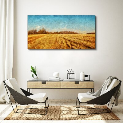 Golden fields under blue sky Print on canvas