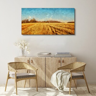 Golden fields under blue sky Print on canvas