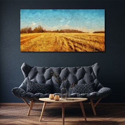 Golden fields under blue sky Print on canvas