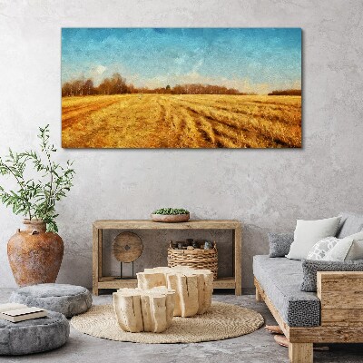 Golden fields under blue sky Print on canvas