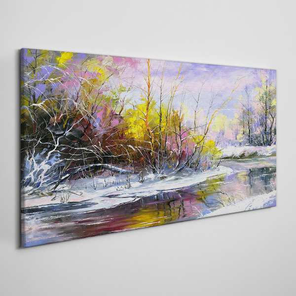 Winter landscape with a river Print on canvas