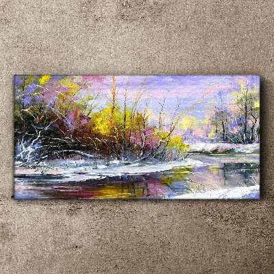 Winter landscape with a river Print on canvas
