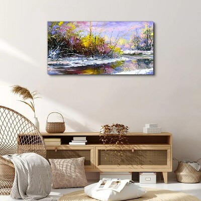 Winter landscape with a river Print on canvas