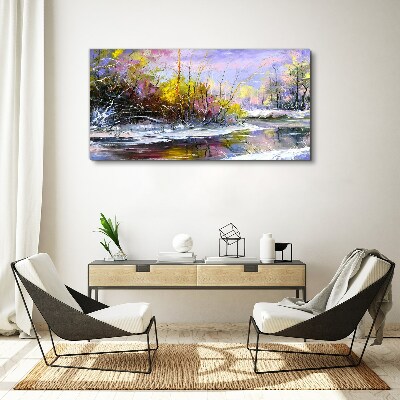 Winter landscape with a river Print on canvas