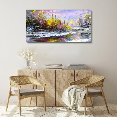 Winter landscape with a river Print on canvas