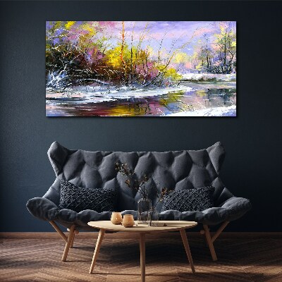 Winter landscape with a river Print on canvas