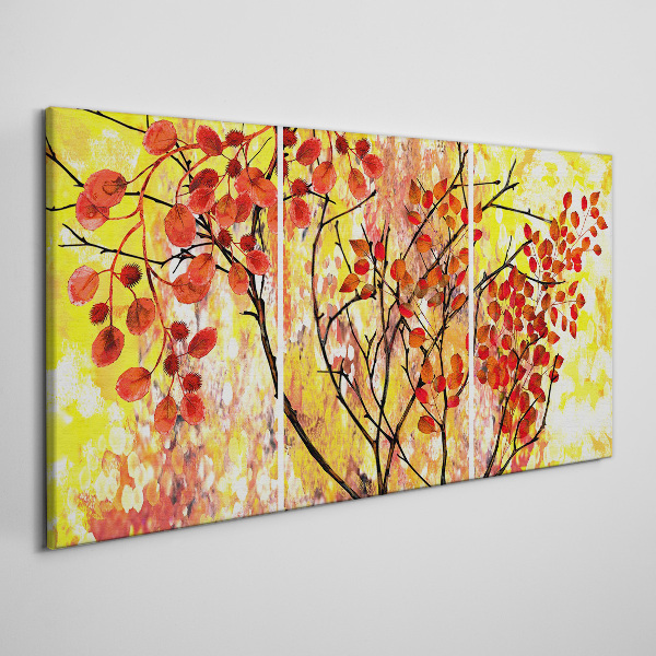 Autumn leaves on a yellow background Canvas wall art